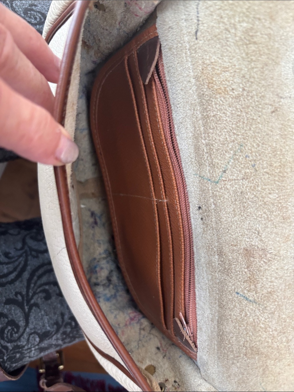 Dooney & Bourke Cream and Brown Pebbled Leather Crossbody Saddle Bag - Picture 5 of 6